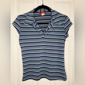 Vintage 90s Y2K blue stripped polo shirt